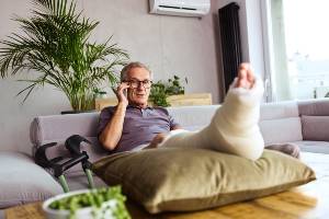 laid up on couch with broken leg