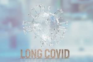 long covid graphic with text and virus icon
