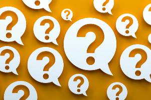 question marks in white bubbles