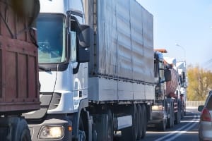 Trucks on the road.