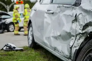firemen at scene of mult-car crash