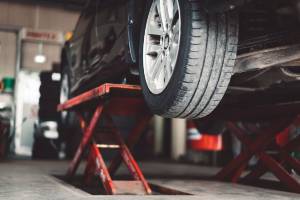 repair shop with car on a lift