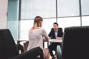 attorney in conference room talking to client
